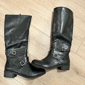 Black Leather Knee-High Boots